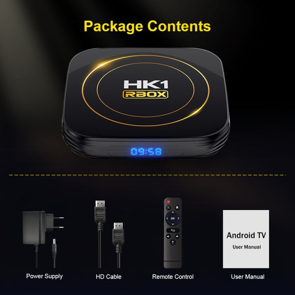 HK1 RBOX-H8S 4K Ultra HD Android 12.0 Smart TV Box with Remote Control, Allwinner H618 Quad-Core, 4GB+32GB(EU Plug)