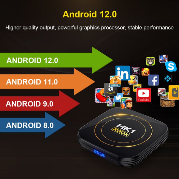 HK1 RBOX-H8S 4K Ultra HD Android 12.0 Smart TV Box with Remote Control, Allwinner H618 Quad-Core, 4GB+64GB(US Plug)