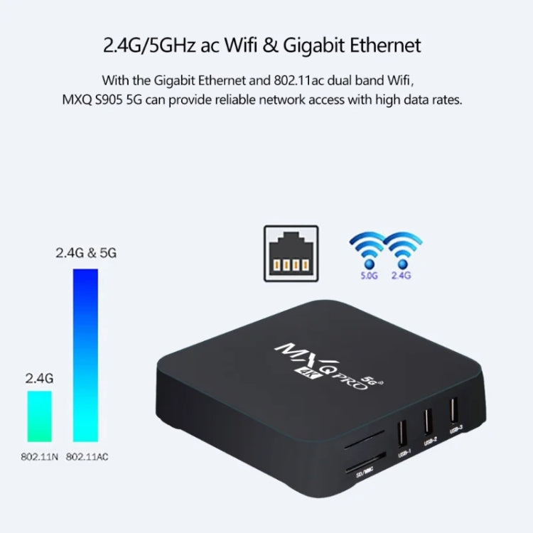 MXQ Pro 4K TV Box Rockchip RK3228A Quad Core CPU Android 7.1, 1GB+8GB wtih Remote Control, US Plug