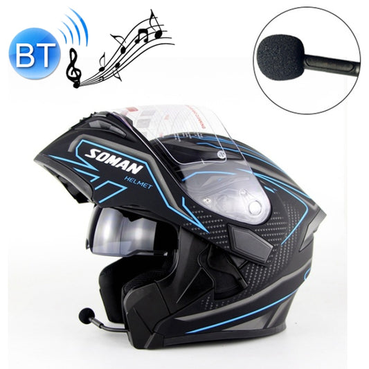 Soman 955 Skyeye Motorcycle Full / Open Face Bluetooth Helmet Headset Full Face, Supports Answer / Hang Up Calls(Black Blue) - free shipping - PMC Jewellery - Order now!