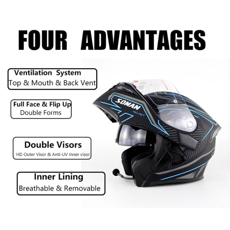 Soman 955 Skyeye Motorcycle Full / Open Face Bluetooth Helmet Headset Full Face, Supports Answer / Hang Up Calls(Black Blue) - free shipping - PMC Jewellery - Order now!