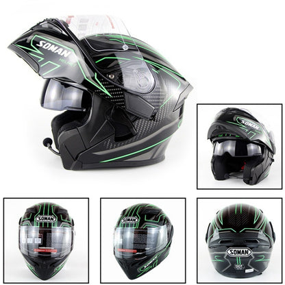 Soman 955 Skyeye Motorcycle Full / Open Face Bluetooth Helmet Headset Full Face, Supports Answer / Hang Up Calls(Black Green) - free shipping - PMC Jewellery - Order now!