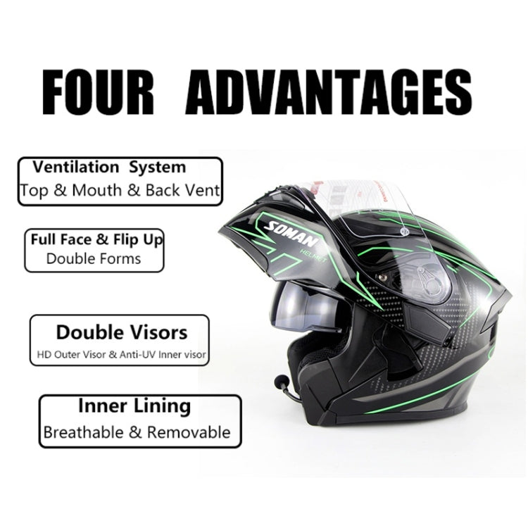 Soman 955 Skyeye Motorcycle Full / Open Face Bluetooth Helmet Headset Full Face, Supports Answer / Hang Up Calls(Black Green) - free shipping - PMC Jewellery - Order now!
