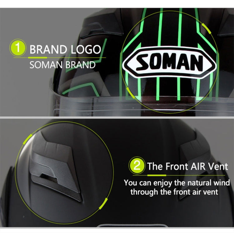 Soman 955 Skyeye Motorcycle Full / Open Face Bluetooth Helmet Headset Full Face, Supports Answer / Hang Up Calls(Black Green) - free shipping - PMC Jewellery - Order now!