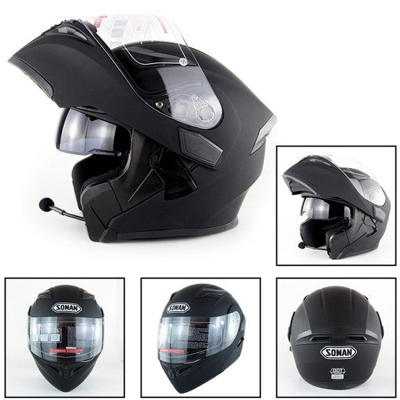 Soman 955 Skyeye Motorcycle Full / Open Face Bluetooth Helmet Headset Full Face, Supports Answer / Hang Up Calls(Matte Black)