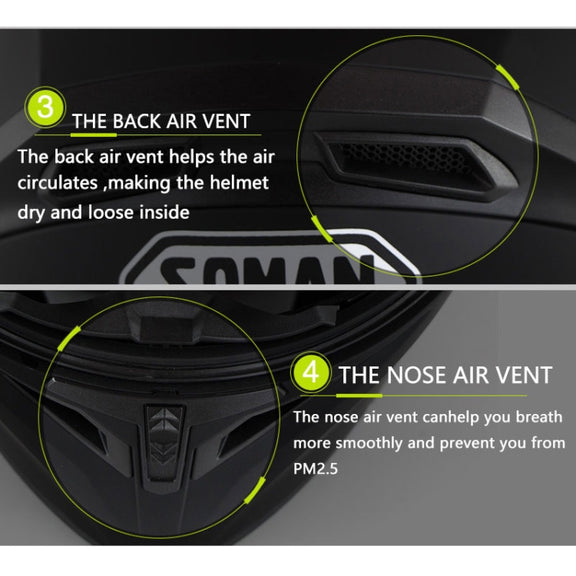 Soman 955 Skyeye Motorcycle Full / Open Face Bluetooth Helmet Headset Full Face, Supports Answer / Hang Up Calls(Matte Black)