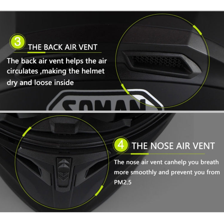 Soman 955 Skyeye Motorcycle Full / Open Face Bluetooth Helmet Headset Full Face, Supports Answer / Hang Up Calls(Matte Black)