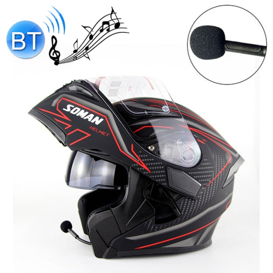 Soman 955 Skyeye Motorcycle Full / Open Face Bluetooth Helmet Headset Full Face, Supports Answer / Hang Up Calls(Black Red) - free shipping - PMC Jewellery - Order now!
