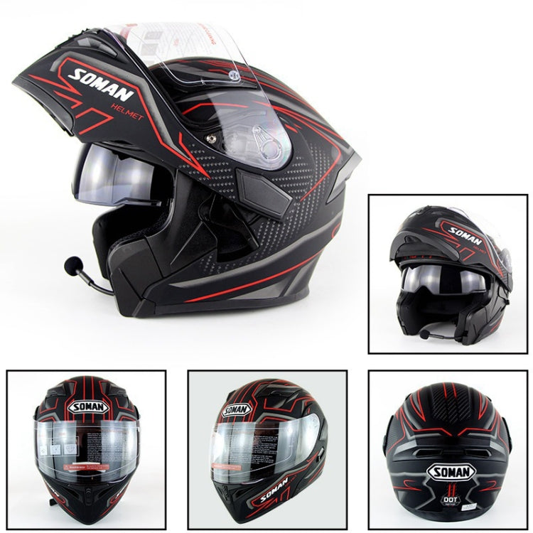 Soman 955 Skyeye Motorcycle Full / Open Face Bluetooth Helmet Headset Full Face, Supports Answer / Hang Up Calls(Black Red) - free shipping - PMC Jewellery - Order now!