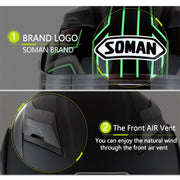 Soman 955 Skyeye Motorcycle Full / Open Face Bluetooth Helmet Headset Full Face, Supports Answer / Hang Up Calls(Black Green)