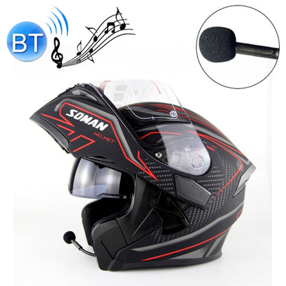 Soman 955 Skyeye Motorcycle Full / Open Face Bluetooth Helmet Headset Full Face, Supports Answer / Hang Up Calls(Black Red) - free shipping - PMC Jewellery - Order now!