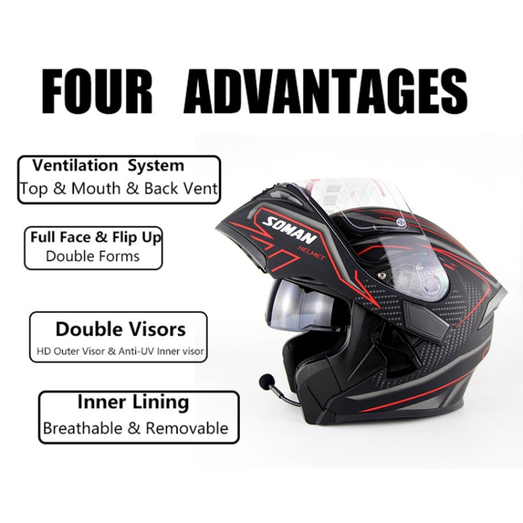 Soman 955 Skyeye Motorcycle Full / Open Face Bluetooth Helmet Headset Full Face, Supports Answer / Hang Up Calls(Black Red) - free shipping - PMC Jewellery - Order now!