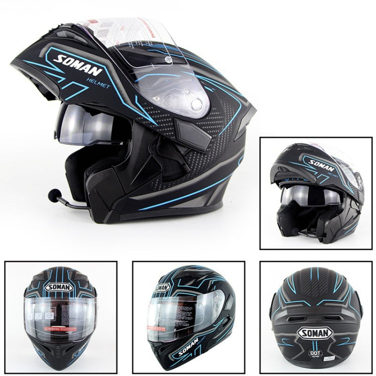 Soman 955 Skyeye Motorcycle Full / Open Face Bluetooth Helmet Headset Full Face, Supports Answer / Hang Up Calls(Black Blue) - free shipping - PMC Jewellery - Order now!