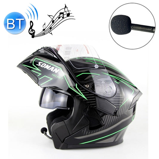 Soman 955 Skyeye Motorcycle Full / Open Face Bluetooth Helmet Headset Full Face, Supports Answer / Hang Up Calls(Black Green) - free shipping - PMC Jewellery - Order now!