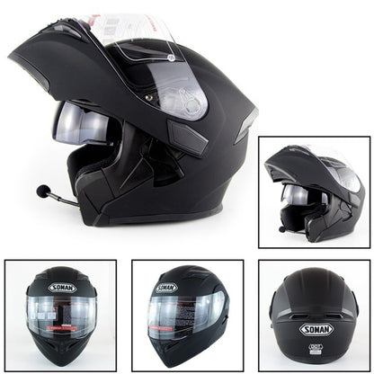 Soman 955 Skyeye Motorcycle Full / Open Face Bluetooth Helmet Headset Full Face, Supports Answer / Hang Up Calls(Matte Black) - free shipping - PMC Jewellery - Order now!