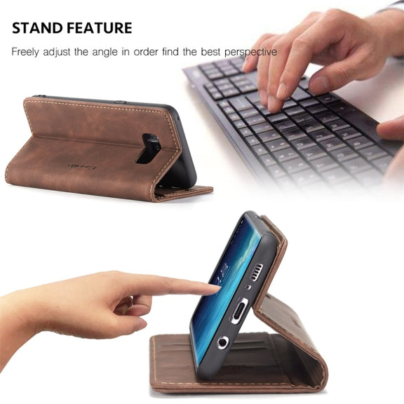 CaseMe-013 Multifunctional Retro Frosted Horizontal Flip Leather Case with Card Slot & Holder & Wallet for Galaxy S8 Plus(Coffee)