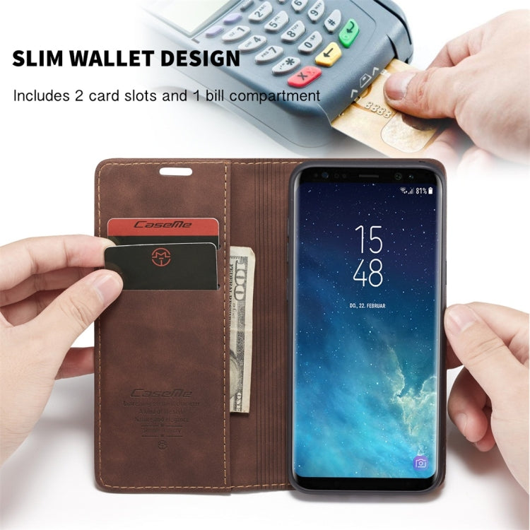 CaseMe-013 Multifunctional Retro Frosted Horizontal Flip Leather Case with Card Slot & Holder & Wallet for Galaxy S8 Plus(Coffee)
