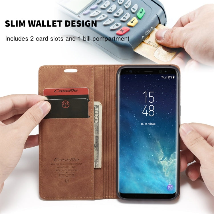 CaseMe-013 Multifunctional Retro Frosted Horizontal Flip Leather Case with Card Slot & Holder & Wallet for Galaxy S8 Plus(Brown)