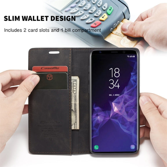 CaseMe-013 Multifunctional Retro Frosted Horizontal Flip Leather Case with Card Slot & Holder & Wallet for Galaxy S9 Plus(Black)