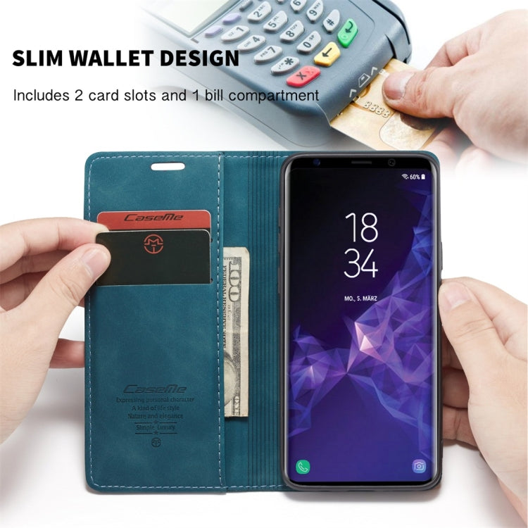 CaseMe-013 Multifunctional Retro Frosted Horizontal Flip Leather Case with Card Slot & Holder & Wallet for Galaxy S9 Plus(Blue)