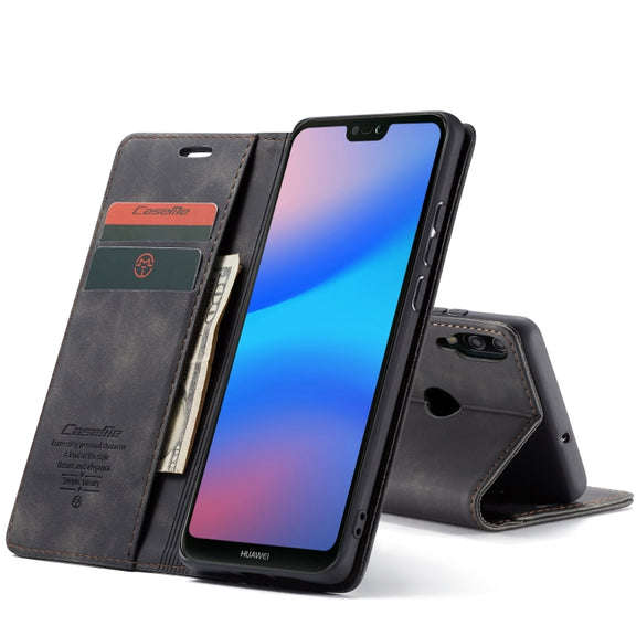 CaseMe-013 Multifunctional Horizontal Flip Leather Case with Card Slot & Holder for Huawei P20 Lite(Black)