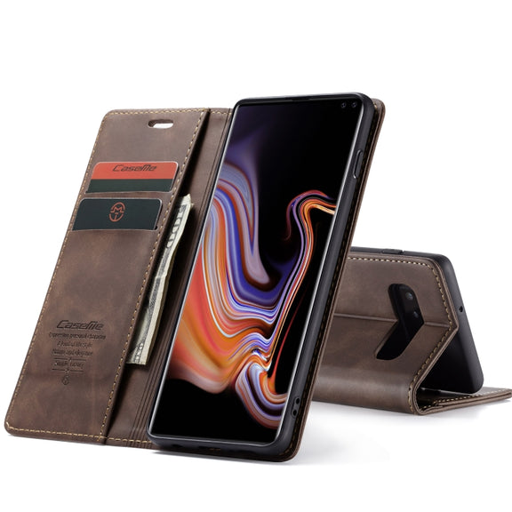 CaseMe-013 Multifunctional Horizontal Flip Leather Case with Card Slot & Holder for Galaxy S10 5G(Coffee)