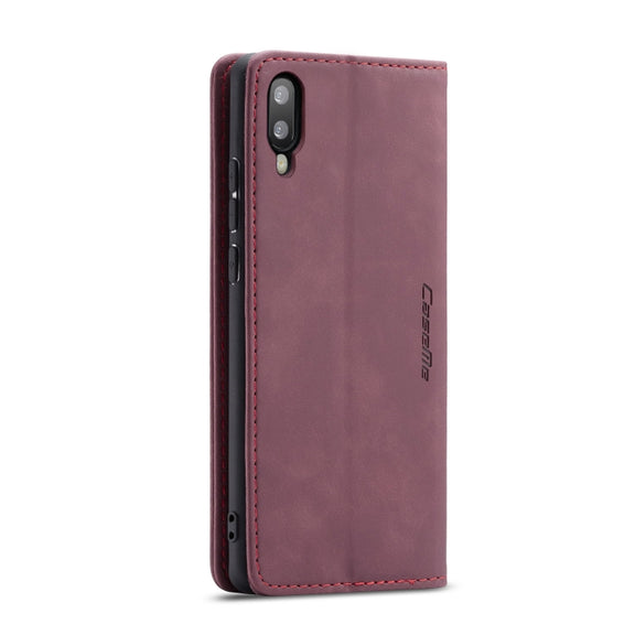 CaseMe-013 Multifunctional Horizontal Flip Leather Case with Card Slot & Holder for Galaxy M10(Wine Red)