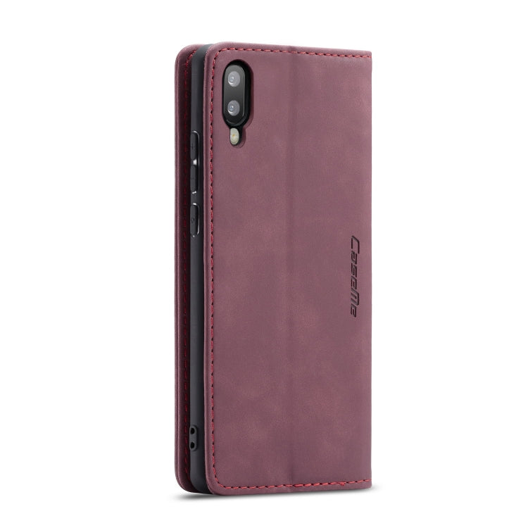 CaseMe-013 Multifunctional Horizontal Flip Leather Case with Card Slot & Holder for Galaxy M10(Wine Red)