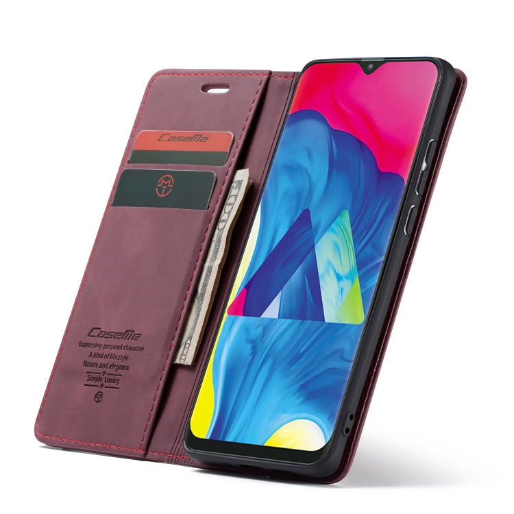 CaseMe-013 Multifunctional Horizontal Flip Leather Case with Card Slot & Holder for Galaxy M10(Wine Red)