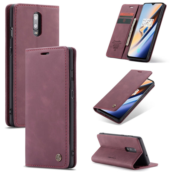 CaseMe-013 Multifunctional Horizontal Flip Leather Case with Card Slot & Holder for Galaxy M10(Wine Red)