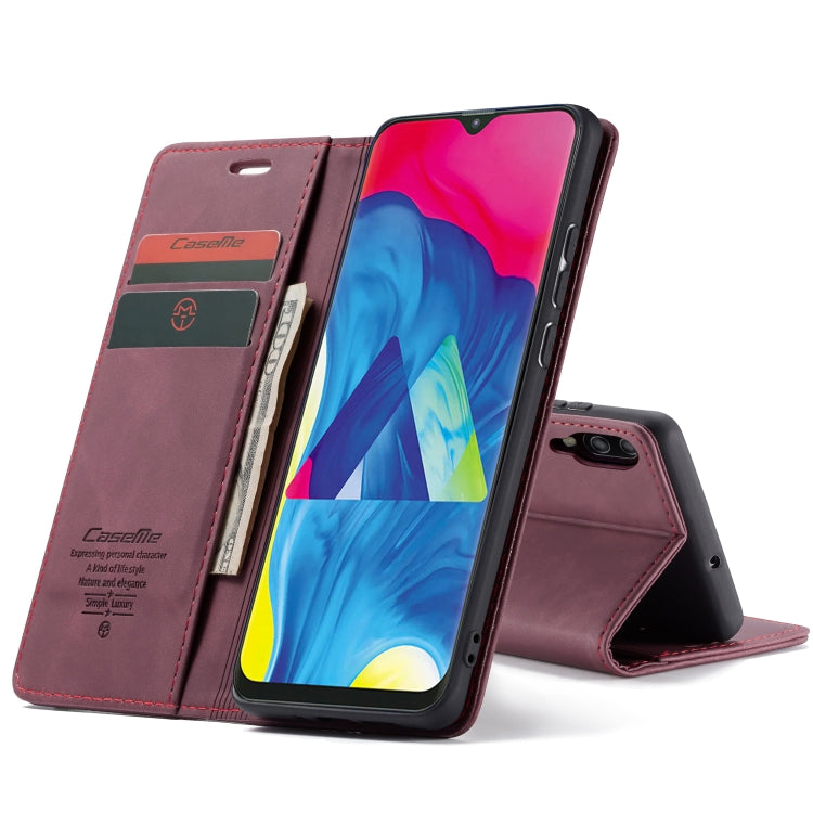 CaseMe-013 Multifunctional Horizontal Flip Leather Case with Card Slot & Holder for Galaxy M10(Wine Red)