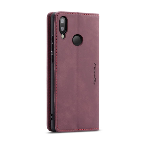 CaseMe-013 Multifunctional Horizontal Flip Leather Case with Card Slot & Holder for Galaxy M20(Wine Red)