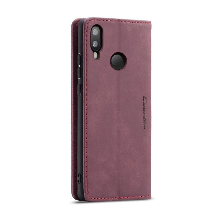 CaseMe-013 Multifunctional Horizontal Flip Leather Case with Card Slot & Holder for Galaxy M20(Wine Red)
