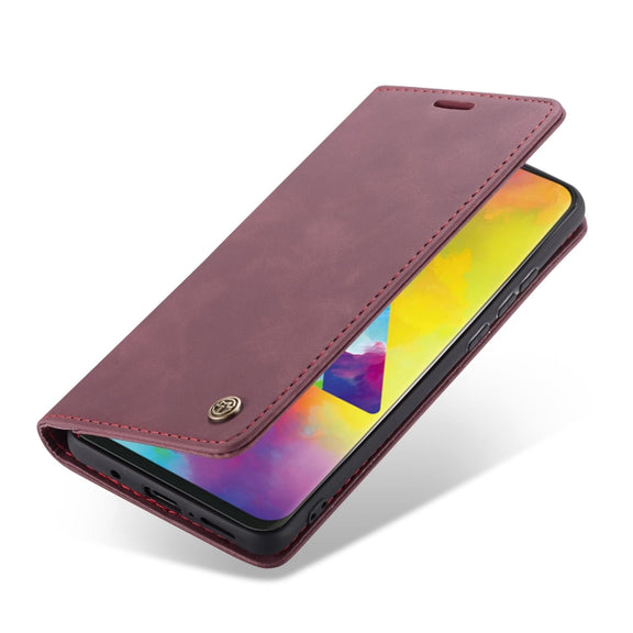 CaseMe-013 Multifunctional Horizontal Flip Leather Case with Card Slot & Holder for Galaxy M20(Wine Red)