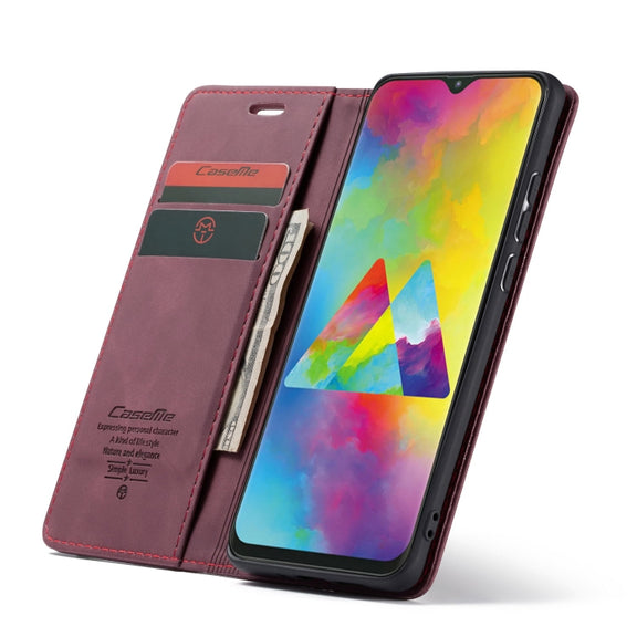 CaseMe-013 Multifunctional Horizontal Flip Leather Case with Card Slot & Holder for Galaxy M20(Wine Red)