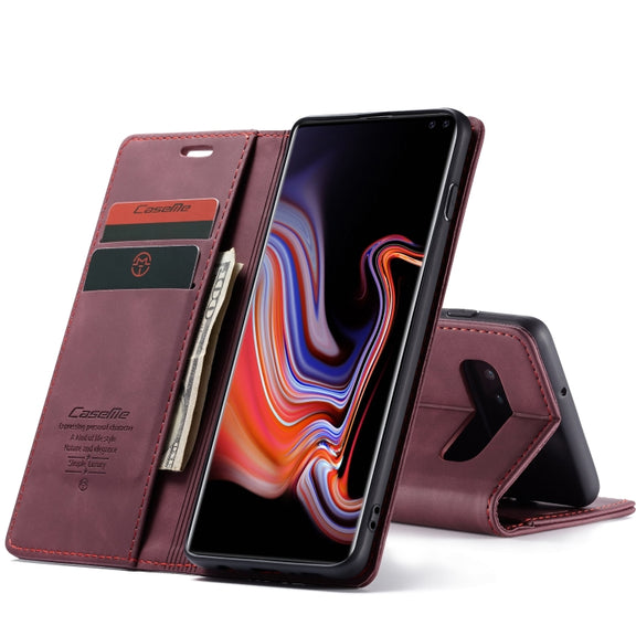CaseMe-013 Multifunctional Horizontal Flip Leather Case with Card Slot & Holder for Galaxy S10 5G(Wine Red)