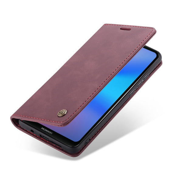 CaseMe-013 Multifunctional Horizontal Flip Leather Case with Card Slot & Holder for Huawei P20 Lite(Wine Red)