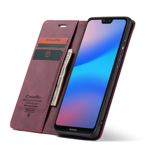 CaseMe-013 Multifunctional Horizontal Flip Leather Case with Card Slot & Holder for Huawei P20 Lite(Wine Red)