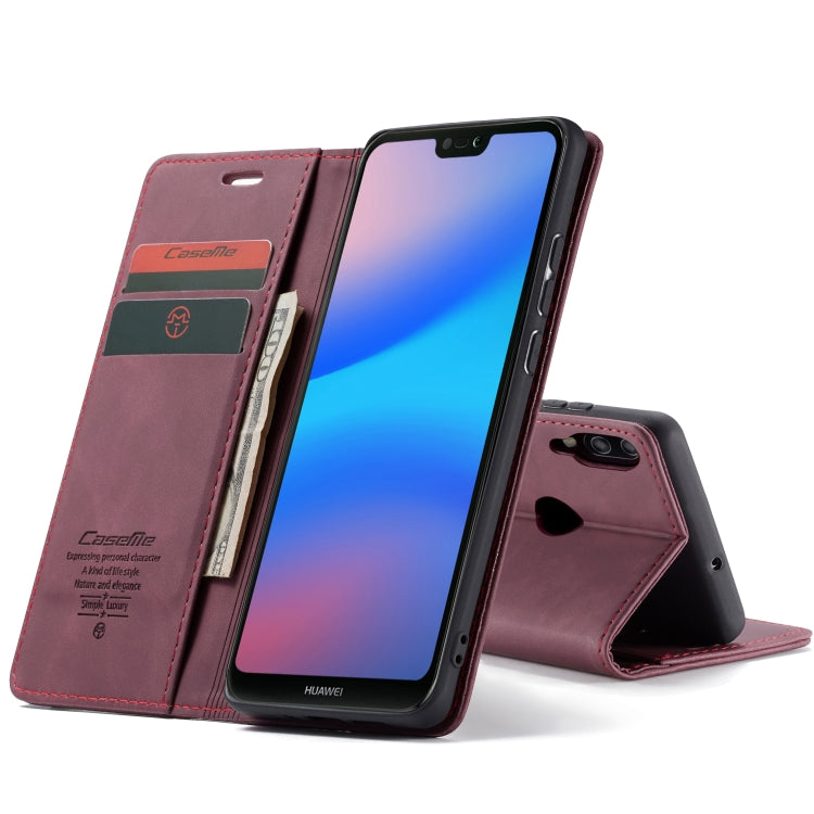 CaseMe-013 Multifunctional Horizontal Flip Leather Case with Card Slot & Holder for Huawei P20 Lite(Wine Red) - Huawei Cases by CaseMe | Online Shopping South Africa | PMC Jewellery | Buy Now Pay Later Mobicred