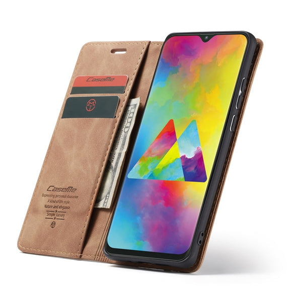 CaseMe-013 Multifunctional Horizontal Flip Leather Case with Card Slot & Holder for Galaxy M20(Brown)