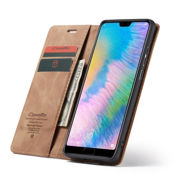 CaseMe-013  Multifunctional Horizontal Flip Leather Case with Card Slot & Holder for Huawei P20(Brown)