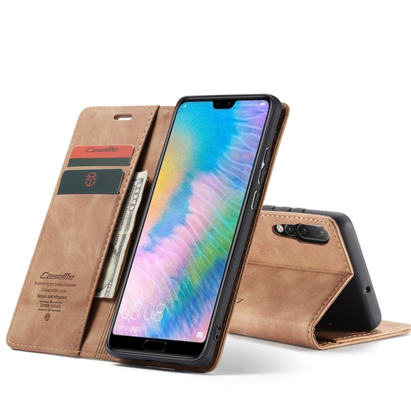CaseMe-013  Multifunctional Horizontal Flip Leather Case with Card Slot & Holder for Huawei P20(Brown)