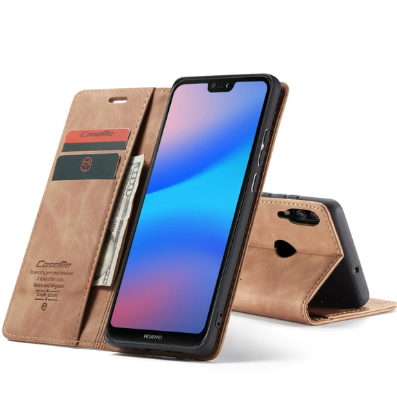 CaseMe-013  Multifunctional Horizontal Flip Leather Case with Card Slot & Holder for Huawei P20 Lite(Brown)