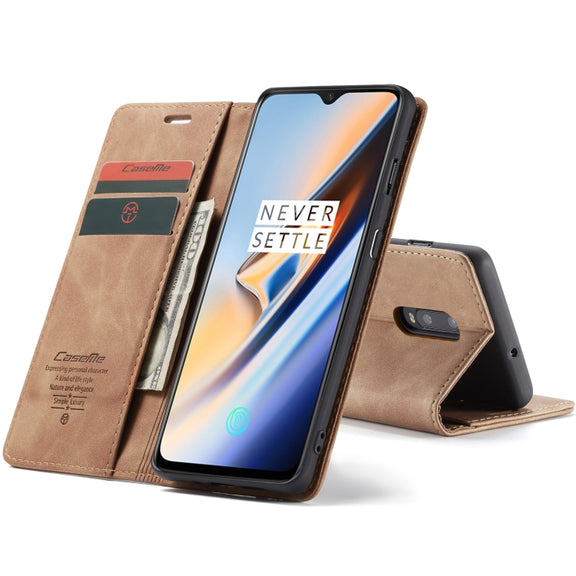 CaseMe-013 Multifunctional Horizontal Flip Leather Case with Card Slot & Holder for OnePlus 7(Brown)