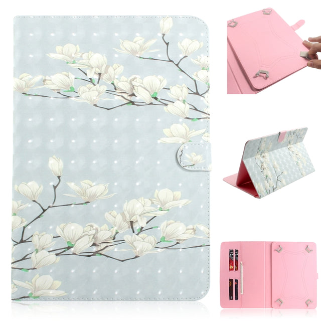 3D Colored Drawing Universal Horizontal Flip Leather Case, with Holder & Card Slot & Wallet for 10 inch Tablet PC(Magnolia)