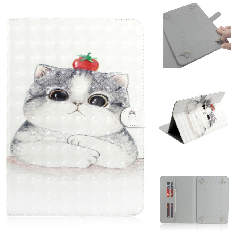 3D Colored Drawing Universal Horizontal Flip Leather Case, with Holder & Card Slot & Wallet for 10 inch Tablet PC(Cute Cat) - 10 - 11 inch by PMC Jewellery | Online Shopping South Africa | PMC Jewellery | Buy Now Pay Later Mobicred