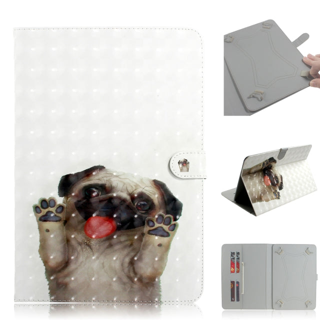 3D Colored Drawing Universal Horizontal Flip Leather Case, with Holder & Card Slot & Wallet for 10 inch Tablet PC(Pug)