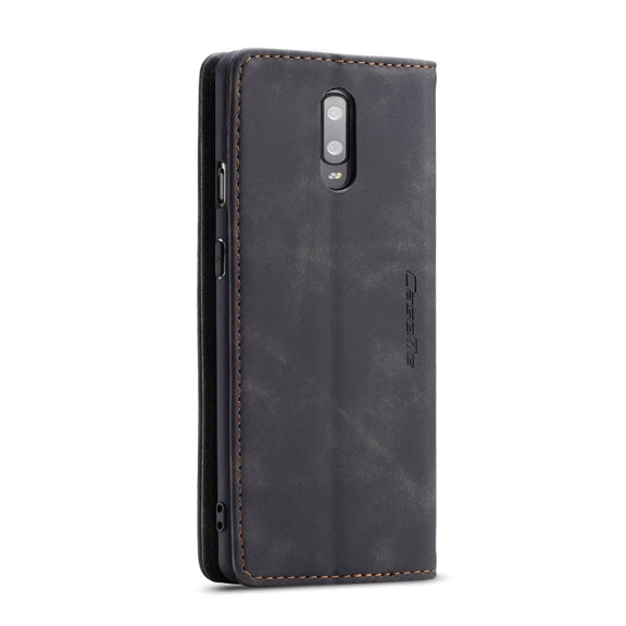 CaseMe-013 Multi-functional Retro Frosted Horizontal Flip Leather Case with Card Slot & Holder & Wallet For OnePlus 7(Black)