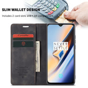 CaseMe-013 Multi-functional Retro Frosted Horizontal Flip Leather Case with Card Slot & Holder & Wallet For OnePlus 7(Black)