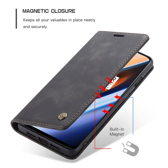 CaseMe-013 Multi-functional Retro Frosted Horizontal Flip Leather Case with Card Slot & Holder & Wallet For OnePlus 7(Black)